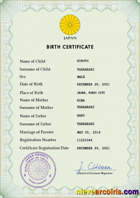 Japan birth certificate